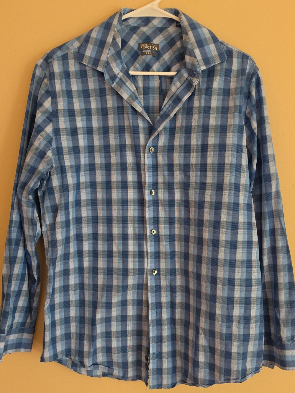 Kenneth Cole Reaction Blue Plaid Casual Button-Down Shirt